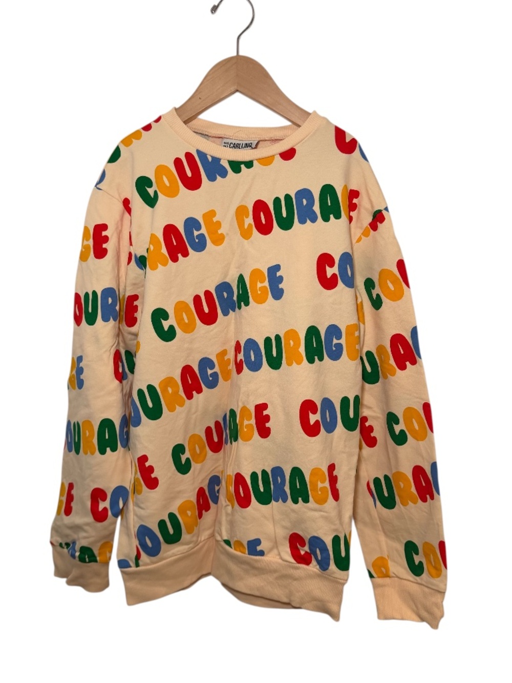 CARLIJNQ sweatshirt w/ green/yellow/red/blue “courage” print - size 146/152